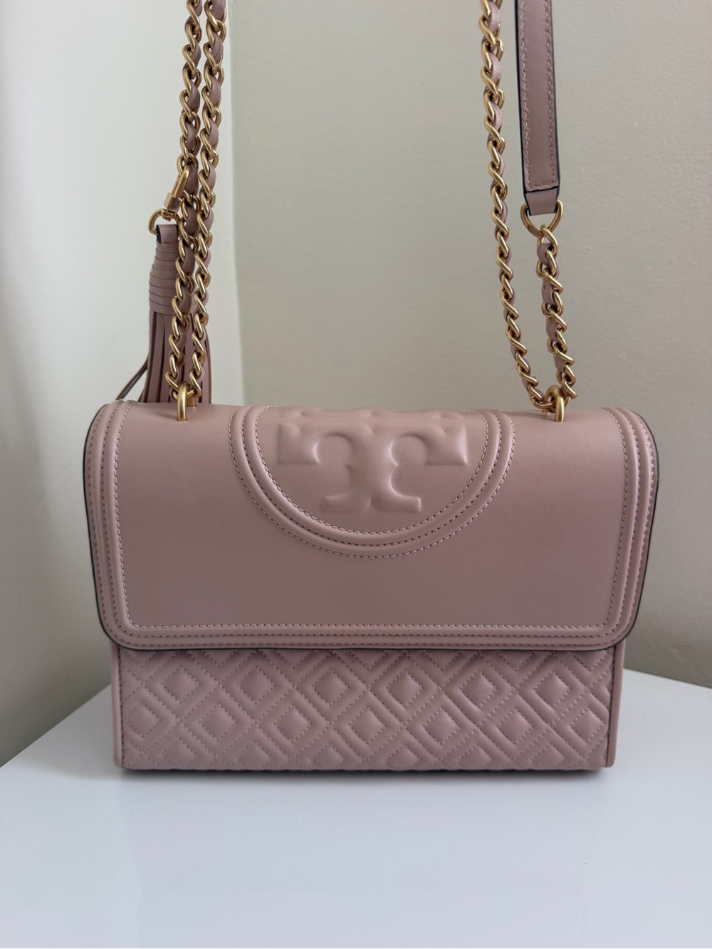 Tory Burch Blush Pink Quilted Fleming Shoulder Bag